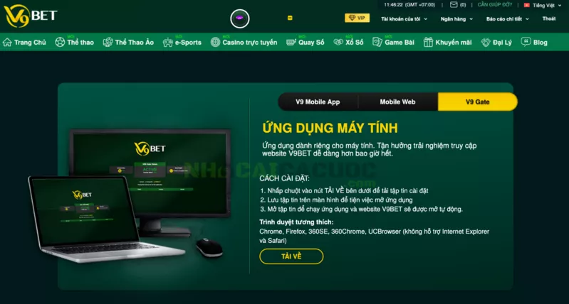 Giao diện website và ứng dụng V9Bet