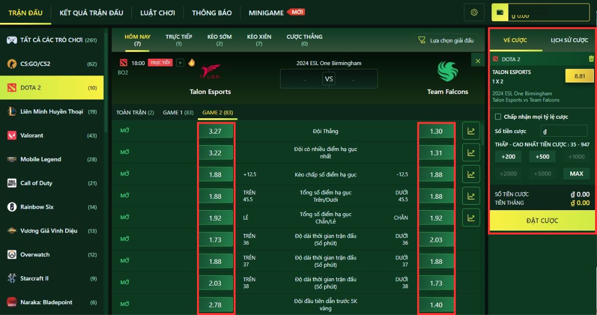 hướng dẫn chơi cá cược dota 2 fb88 mới nhất cho newbie 6 chọn kèo cược và tiến hành đặt cược dota 2 fb88