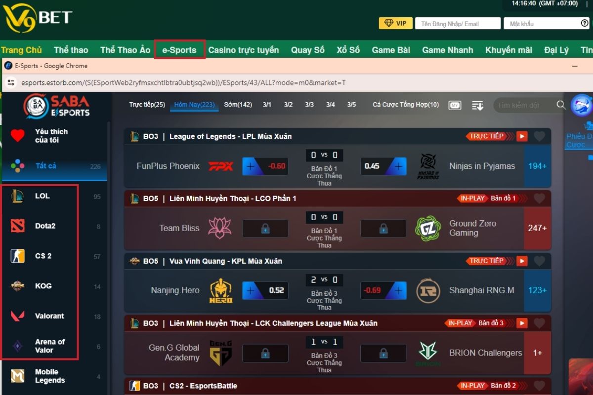 khám phá cách chơi cá cược esport v9bet dễ dàng chỉ với 3 bước 4 chọn bộ môn, giải đấu esport muốn chơi