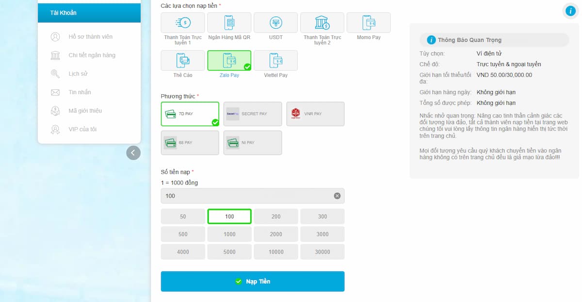 nạp tiền jun88 - cách nạp tiền vào tài khoản nhanh chóng 19 nạp tiền jun88 bằng zalo pay