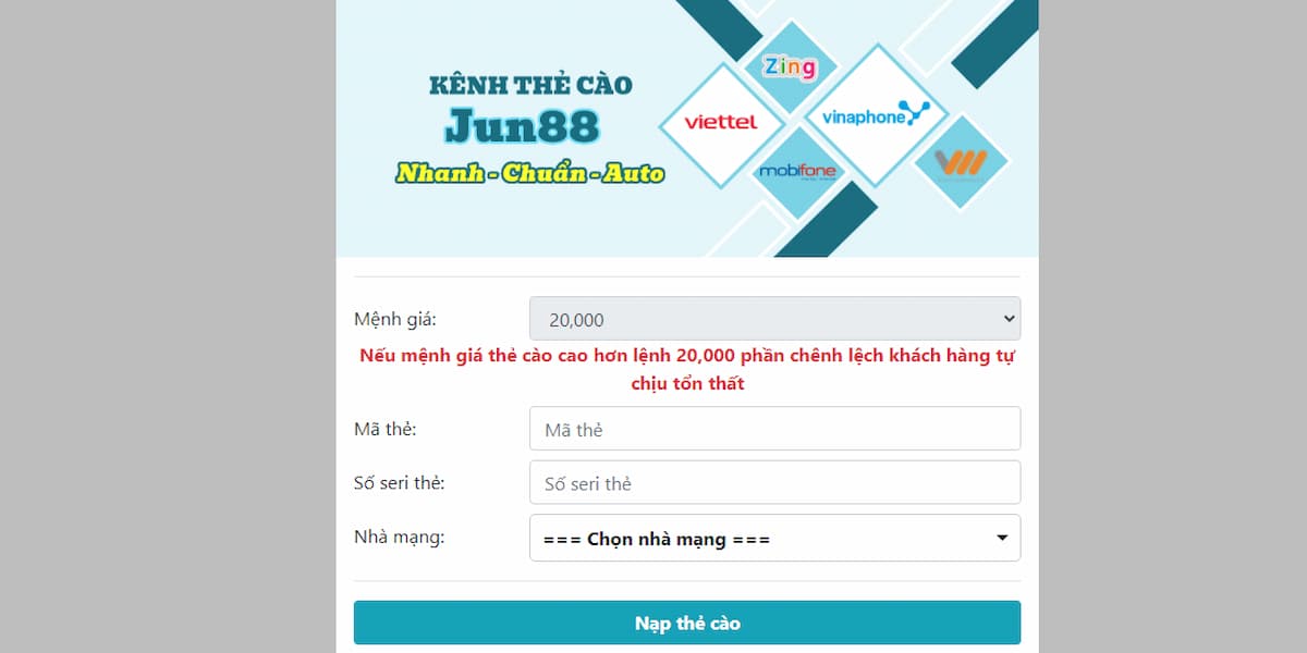 nạp tiền jun88 - cách nạp tiền vào tài khoản nhanh chóng 18 tiến hành nạp tiền jun88 bằng thẻ cào