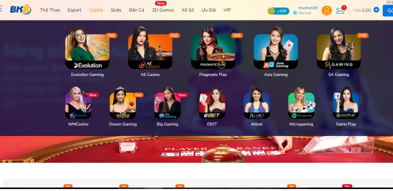 đánh giá casino trực tuyến bk8 uy tín trên thị trường 3 sảnh chơi casino bk8