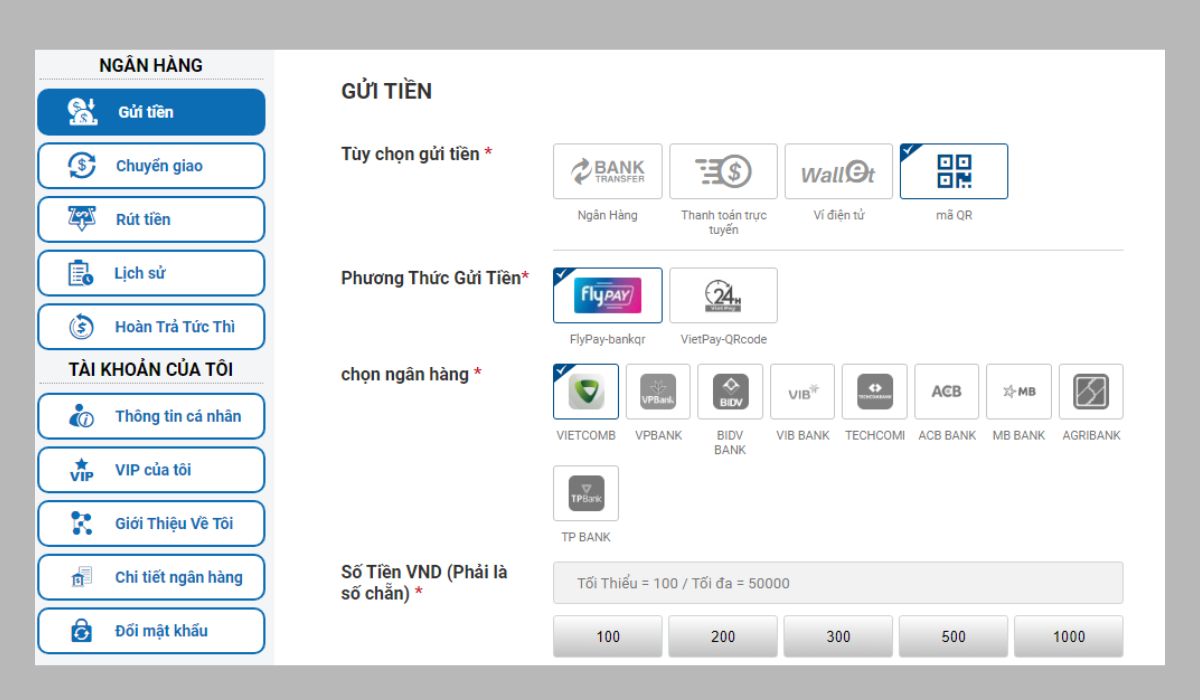 phương thức nạp tiền cmd368