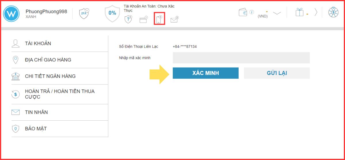 hướng dẫn đăng ký w88 nhận thưởng miễn phí 6 tiến hành xác minh số điện thoại di động chính chủ