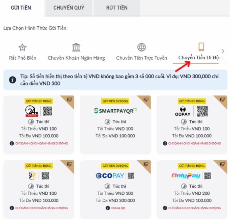 hướng dẫn nạp tiền m88 nhà cái một cách nhanh chóng và an toàn 7 chọn phương thức chuyển tiền di động