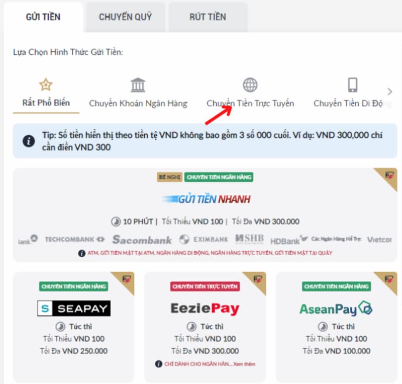 hướng dẫn nạp tiền m88 nhà cái một cách nhanh chóng và an toàn 4 chọn chuyển tiền trực tuyến tại trang nạp tiền m88