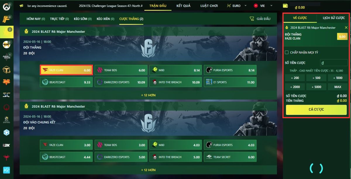 hướng dẫn 3 bước cá cược rainbow six fb88 chi tiết nhất 3 chọn kèo cược và tiến hành đặt cược rainbow six fb88