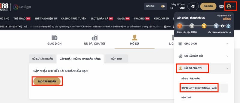 hướng dẫn rút tiền m88 an toàn nhất, đảm bảo thành công 100% 1 tiến hành cập nhật tài khoản ngân hàng vào tài khoản m88